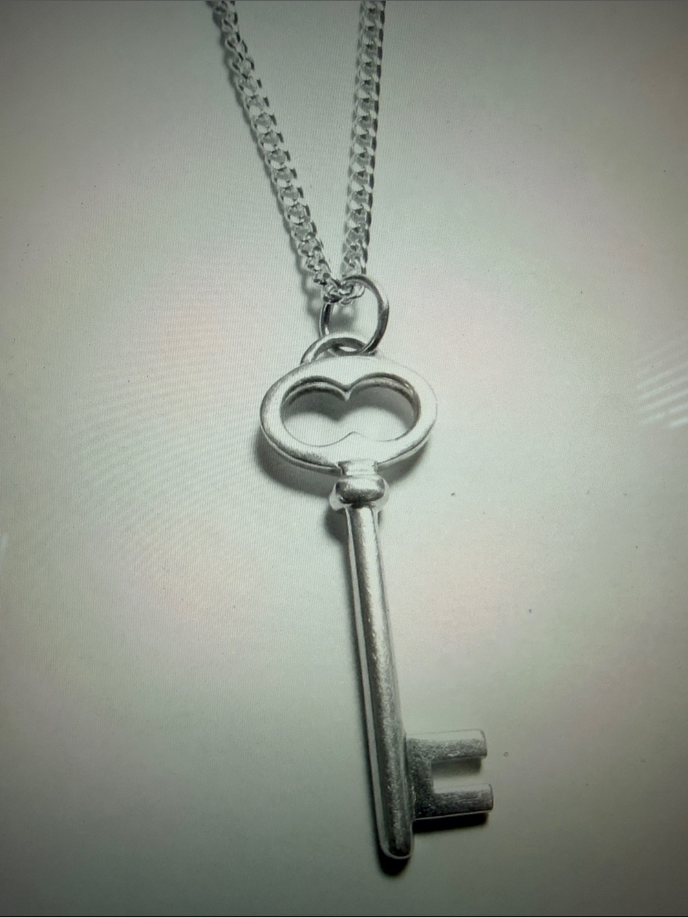 LA GEMS Sterling Silver “Love Is Key” Key shaped Pendant with silver chain VTG